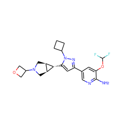 Nc1ncc(-c2cc([C@@H]3[C@H]4CN(C5COC5)C[C@H]43)n(C3CCC3)n2)cc1OC(F)F ZINC000148087708