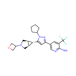 Nc1ncc(-c2cc([C@@H]3[C@H]4CN(C5COC5)C[C@H]43)n(C3CCCC3)n2)cc1C(F)(F)F ZINC000148084250