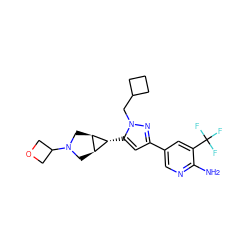 Nc1ncc(-c2cc([C@@H]3[C@H]4CN(C5COC5)C[C@H]43)n(CC3CCC3)n2)cc1C(F)(F)F ZINC000148077373