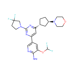 Nc1ncc(-c2cc([C@@H]3CC[C@@H](N4CCOCC4)C3)nc(N3CCC(F)(F)C3)n2)cc1OC(F)F ZINC000653773149