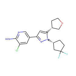 Nc1ncc(-c2cc([C@@H]3CCOC3)n([C@@H]3CCC(F)(F)C3)n2)cc1Cl ZINC000146511683