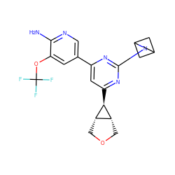 Nc1ncc(-c2cc([C@H]3[C@@H]4COC[C@@H]43)nc(N3CC4CC3C4)n2)cc1OC(F)(F)F ZINC000653767512