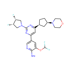 Nc1ncc(-c2cc([C@H]3CC[C@@H](N4CCOCC4)C3)nc(N3C[C@H](F)[C@H](F)C3)n2)cc1OC(F)F ZINC000653664341