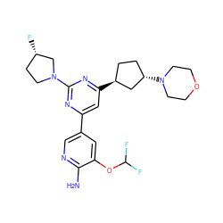 Nc1ncc(-c2cc([C@H]3CC[C@H](N4CCOCC4)C3)nc(N3CC[C@H](F)C3)n2)cc1OC(F)F ZINC000653748712