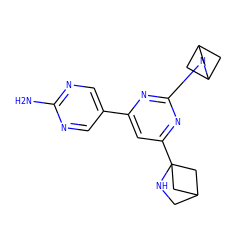 Nc1ncc(-c2cc(C34CC(CN3)C4)nc(N3CC4CC3C4)n2)cn1 ZINC000653663075