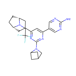 Nc1ncc(-c2cc(C3C[C@@H]4CC[C@H](C3)N4CC(F)(F)F)nc(N3CC4CC3C4)n2)cn1 ZINC000653663044