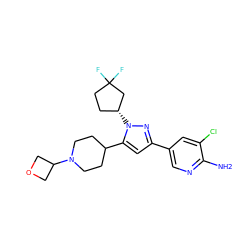 Nc1ncc(-c2cc(C3CCN(C4COC4)CC3)n([C@@H]3CCC(F)(F)C3)n2)cc1Cl ZINC000146474920