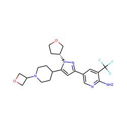 Nc1ncc(-c2cc(C3CCN(C4COC4)CC3)n([C@@H]3CCOC3)n2)cc1C(F)(F)F ZINC000146438489