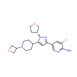 Nc1ncc(-c2cc(C3CCN(C4COC4)CC3)n([C@@H]3CCOC3)n2)cc1Cl ZINC000146471966