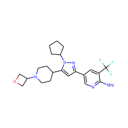 Nc1ncc(-c2cc(C3CCN(C4COC4)CC3)n(C3CCCC3)n2)cc1C(F)(F)F ZINC000146500311