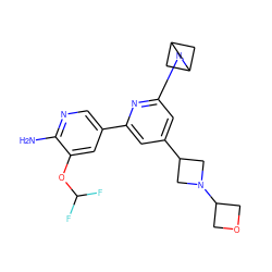 Nc1ncc(-c2cc(C3CN(C4COC4)C3)cc(N3CC4CC3C4)n2)cc1OC(F)F ZINC000653758383