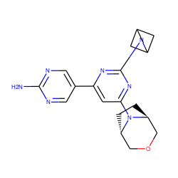 Nc1ncc(-c2cc(N3[C@H]4CC[C@H]3COC4)nc(N3CC4CC3C4)n2)cn1 ZINC000221257332