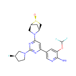 Nc1ncc(-c2cc(N3C[C@@H]4C[C@H]3C[S@+]4[O-])nc(N3CC[C@@H](F)C3)n2)cc1OC(F)F ZINC000653664720