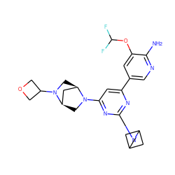 Nc1ncc(-c2cc(N3C[C@@H]4C[C@H]3CN4C3COC3)nc(N3CC4CC3C4)n2)cc1OC(F)F ZINC000221327195