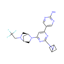 Nc1ncc(-c2cc(N3C[C@@H]4C[C@H]3CN4CC(F)(F)F)nc(N3CC4CC3C4)n2)cn1 ZINC000221231106