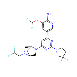 Nc1ncc(-c2cc(N3C[C@@H]4C[C@H]3CN4CC(F)F)nc(N3CCC(F)(F)C3)n2)cc1OC(F)F ZINC000653667736