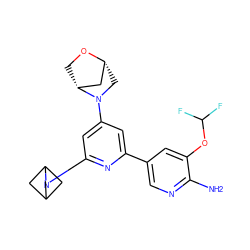 Nc1ncc(-c2cc(N3C[C@@H]4C[C@H]3CO4)cc(N3CC4CC3C4)n2)cc1OC(F)F ZINC000653753060