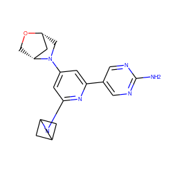 Nc1ncc(-c2cc(N3C[C@@H]4C[C@H]3CO4)cc(N3CC4CC3C4)n2)cn1 ZINC000653775392