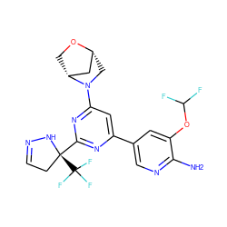 Nc1ncc(-c2cc(N3C[C@@H]4C[C@H]3CO4)nc([C@]3(C(F)(F)F)CC=NN3)n2)cc1OC(F)F ZINC000653763493