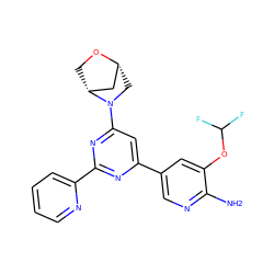 Nc1ncc(-c2cc(N3C[C@@H]4C[C@H]3CO4)nc(-c3ccccn3)n2)cc1OC(F)F ZINC000653662920