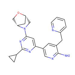 Nc1ncc(-c2cc(N3C[C@@H]4C[C@H]3CO4)nc(C3CC3)n2)cc1Cc1ccccn1 ZINC000653681029