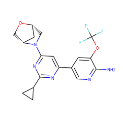 Nc1ncc(-c2cc(N3C[C@@H]4C[C@H]3CO4)nc(C3CC3)n2)cc1OC(F)(F)F ZINC000221326948