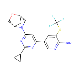 Nc1ncc(-c2cc(N3C[C@@H]4C[C@H]3CO4)nc(C3CC3)n2)cc1SC(F)(F)F ZINC000653664352