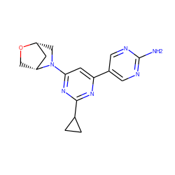 Nc1ncc(-c2cc(N3C[C@@H]4C[C@H]3CO4)nc(C3CC3)n2)cn1 ZINC000653763892