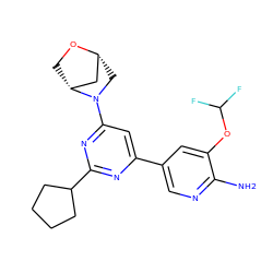 Nc1ncc(-c2cc(N3C[C@@H]4C[C@H]3CO4)nc(C3CCCC3)n2)cc1OC(F)F ZINC000653763582