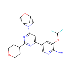 Nc1ncc(-c2cc(N3C[C@@H]4C[C@H]3CO4)nc(C3CCOCC3)n2)cc1OC(F)F ZINC000653765509