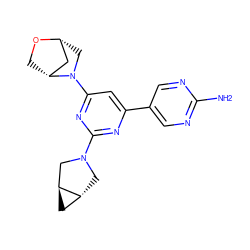 Nc1ncc(-c2cc(N3C[C@@H]4C[C@H]3CO4)nc(N3C[C@@H]4C[C@H]4C3)n2)cn1 ZINC000653664354