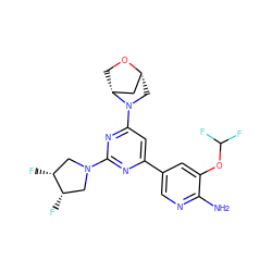 Nc1ncc(-c2cc(N3C[C@@H]4C[C@H]3CO4)nc(N3C[C@H](F)[C@H](F)C3)n2)cc1OC(F)F ZINC000221343966