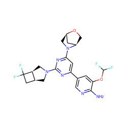 Nc1ncc(-c2cc(N3C[C@@H]4C[C@H]3CO4)nc(N3C[C@H]4CC(F)(F)[C@H]4C3)n2)cc1OC(F)F ZINC000653671281