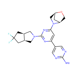 Nc1ncc(-c2cc(N3C[C@@H]4C[C@H]3CO4)nc(N3C[C@H]4CC(F)(F)C[C@H]4C3)n2)cn1 ZINC000221174932