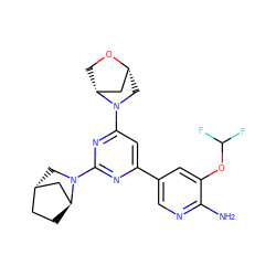 Nc1ncc(-c2cc(N3C[C@@H]4C[C@H]3CO4)nc(N3C[C@H]4CC[C@H]3C4)n2)cc1OC(F)F ZINC000653668879