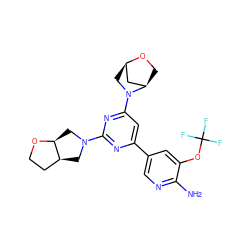 Nc1ncc(-c2cc(N3C[C@@H]4C[C@H]3CO4)nc(N3C[C@H]4CCO[C@H]4C3)n2)cc1OC(F)(F)F ZINC000653767463