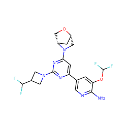 Nc1ncc(-c2cc(N3C[C@@H]4C[C@H]3CO4)nc(N3CC(C(F)F)C3)n2)cc1OC(F)F ZINC000653748770