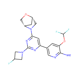 Nc1ncc(-c2cc(N3C[C@@H]4C[C@H]3CO4)nc(N3CC(F)C3)n2)cc1OC(F)F ZINC000221359478