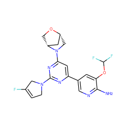 Nc1ncc(-c2cc(N3C[C@@H]4C[C@H]3CO4)nc(N3CC=C(F)C3)n2)cc1OC(F)F ZINC000653661107