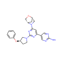 Nc1ncc(-c2cc(N3C[C@@H]4C[C@H]3CO4)nc(N3CC[C@@H](Oc4ccccc4)C3)n2)cn1 ZINC000653681692