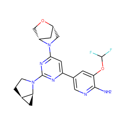 Nc1ncc(-c2cc(N3C[C@@H]4C[C@H]3CO4)nc(N3CC[C@@H]4C[C@@H]43)n2)cc1OC(F)F ZINC000653663046