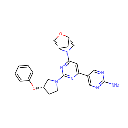 Nc1ncc(-c2cc(N3C[C@@H]4C[C@H]3CO4)nc(N3CC[C@H](Oc4ccccc4)C3)n2)cn1 ZINC000653681028