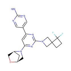 Nc1ncc(-c2cc(N3C[C@@H]4C[C@H]3CO4)nc(N3CC4(CCC4(F)F)C3)n2)cn1 ZINC000221175180