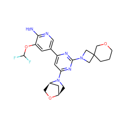 Nc1ncc(-c2cc(N3C[C@@H]4C[C@H]3CO4)nc(N3CC4(CCCOC4)C3)n2)cc1OC(F)F ZINC000653679779