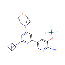 Nc1ncc(-c2cc(N3C[C@@H]4C[C@H]3CO4)nc(N3CC4CC3C4)n2)cc1OC(F)(F)F ZINC000221231276