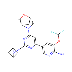 Nc1ncc(-c2cc(N3C[C@@H]4C[C@H]3CO4)nc(N3CC4CC3C4)n2)cc1OC(F)F ZINC000653768951