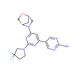 Nc1ncc(-c2cc(N3C[C@@H]4C[C@H]3CO4)nc(N3CCC(F)(F)C3)n2)cn1 ZINC000221203390