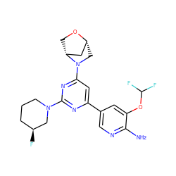 Nc1ncc(-c2cc(N3C[C@@H]4C[C@H]3CO4)nc(N3CCC[C@H](F)C3)n2)cc1OC(F)F ZINC000653667569