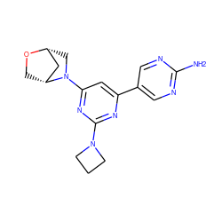 Nc1ncc(-c2cc(N3C[C@@H]4C[C@H]3CO4)nc(N3CCC3)n2)cn1 ZINC000221158360