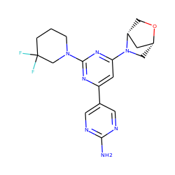 Nc1ncc(-c2cc(N3C[C@@H]4C[C@H]3CO4)nc(N3CCCC(F)(F)C3)n2)cn1 ZINC000653761929